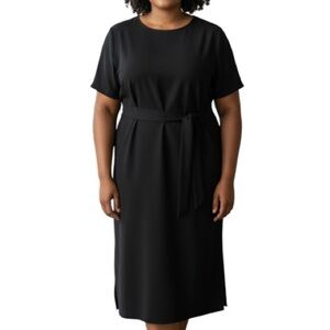 Zara Woman Tied Waist Shift Dress Midi Black Size XL